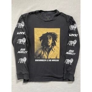American Eagle Mens Med Long Sleeve T-Shirt Black Bob Marley Graphic Reggae 2019